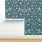 Orange Orchard Citrus Garden Damask Botanical Blue Teal Victorian Vintage Custom Removable Wallpaper by Spoonflower Peel & Stick Wallpaper 2FT Wide
